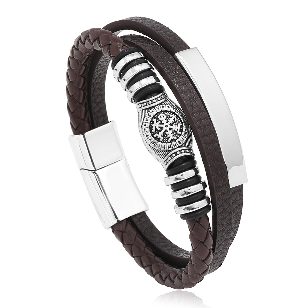 Cool Three Layered Leather Bracelet Bangle Jewelry for Men Gift