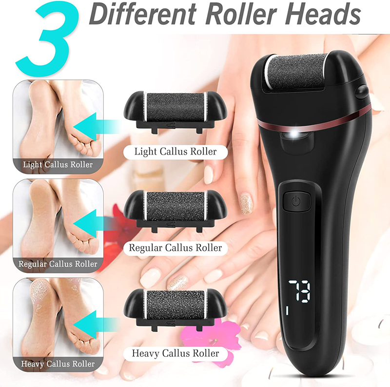 Foot Polisher Electric Callus Remover for Feet with Rechargeable Pedicure Kit 3 Roller Heads 2 Speed Foot Care Pedicure Tools