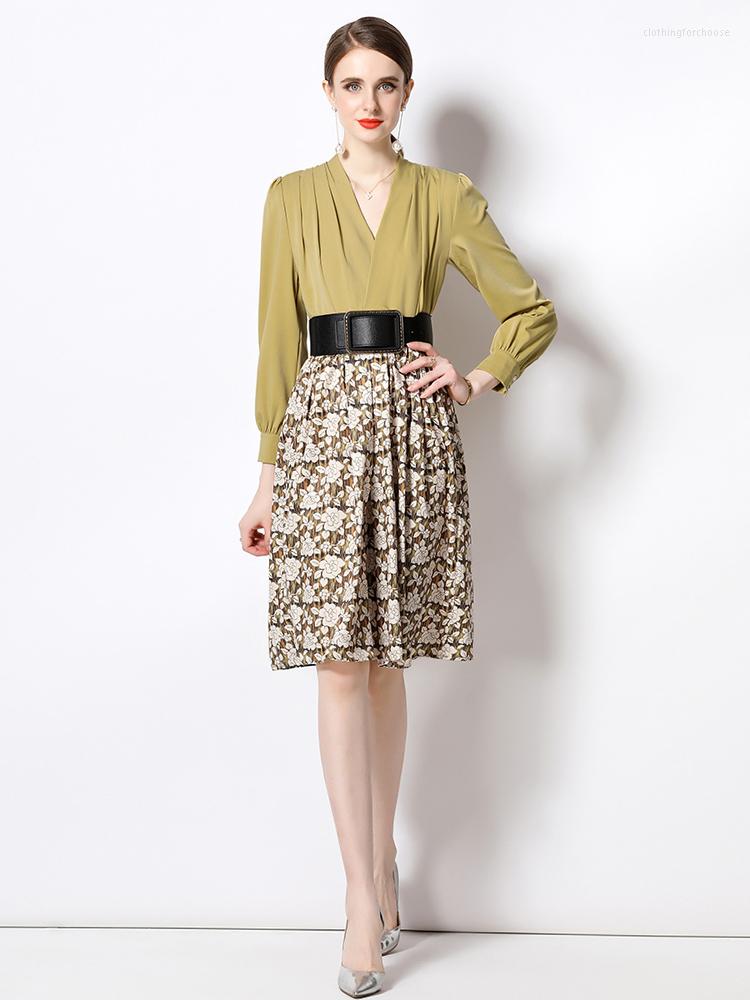 Casual Dresses Women's Clothing Luxury Runway Fashion 2023 Long Sleeve V-Neck Floral Print Belt Satin Patchwork Lady Wear Midi Dress, Ginger
Casual Dresses Women's Clothing Luxury Runway Fashion 2023 Long Sleeve V-Neck Floral Print Belt Satin Patchwork Lady Wear Midi Dress, Ginger