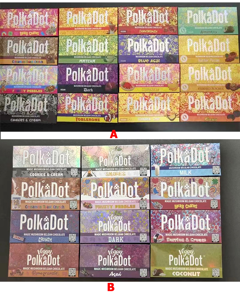 Polkadot Chocolate Bar Box Empty Magic Mushrooms 4G POLKA DOT Chocolate Bars Dark Berries Cook&Cream Acai Fruity Pebbles Food Packaging
Polkadot Chocolate Bar Box Empty Magic Mushrooms 4G POLKA DOT Chocolate Bars Dark Berries Cook&Cream Acai Fruity Pebbles Food Packaging