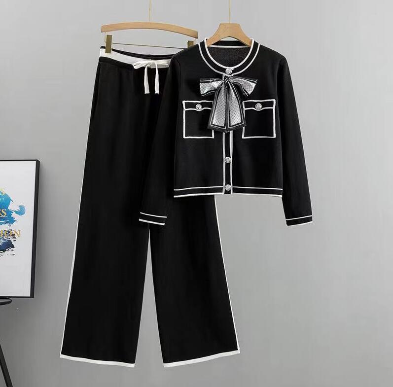 Womens Tracksuits Knit Zip Cardigan Tops Pants Suit 2pcs Sets CHA Luxury Designer Jacket Coat Woman Casual Sweater Trousers Suits