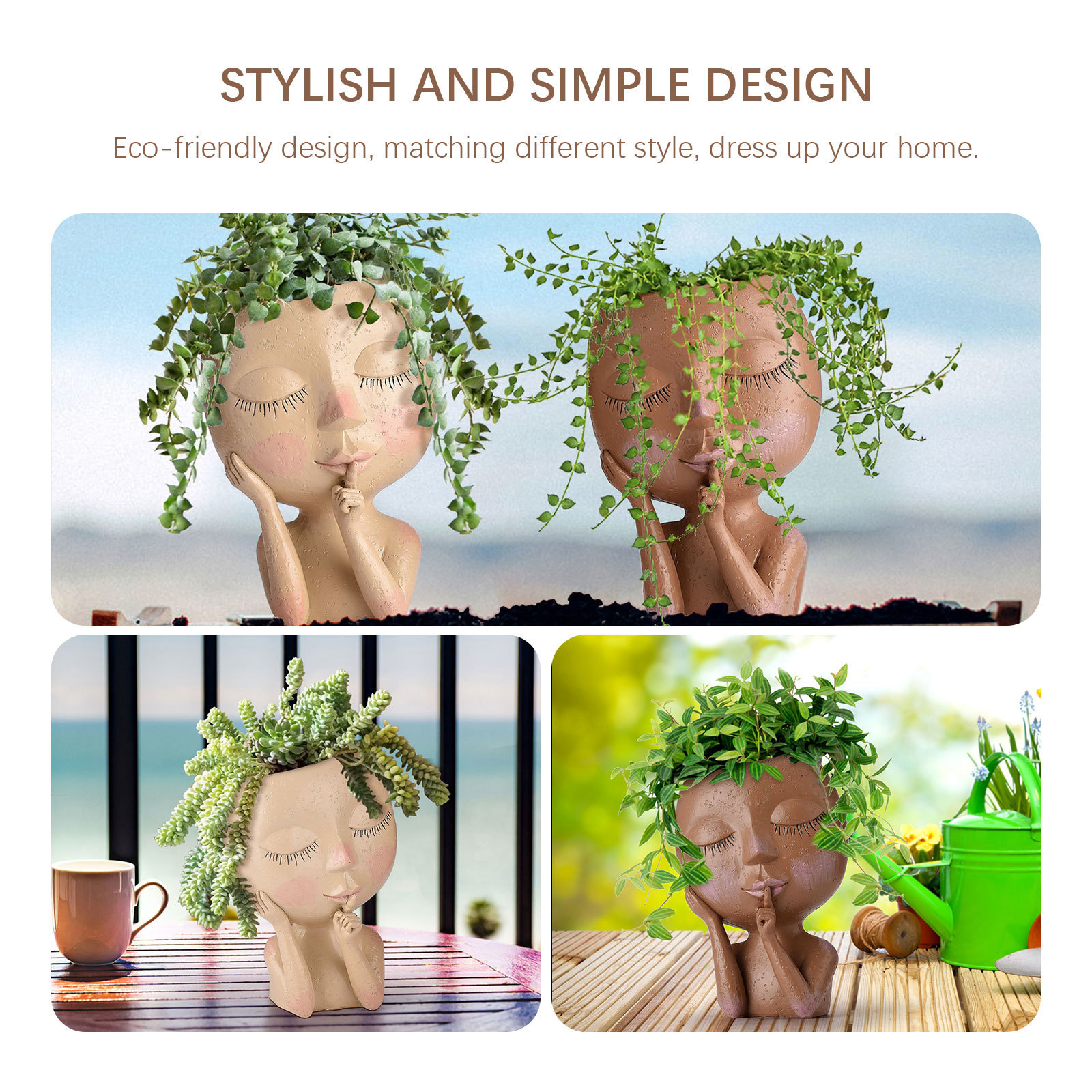 Planters Pots Face Head Planter Succulent Plant Flower Pot Resin Container With Drain Holes Flowerpot Figure Garden Decor Tabletop Ornament 230608