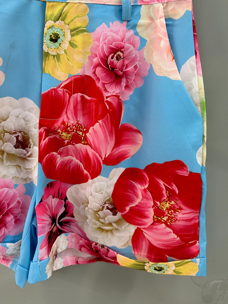 Women's Two Piece Pants Retro color contrast metal buckle suspender two piece women's 2023 summer high waist shorts five cent pants fashion 