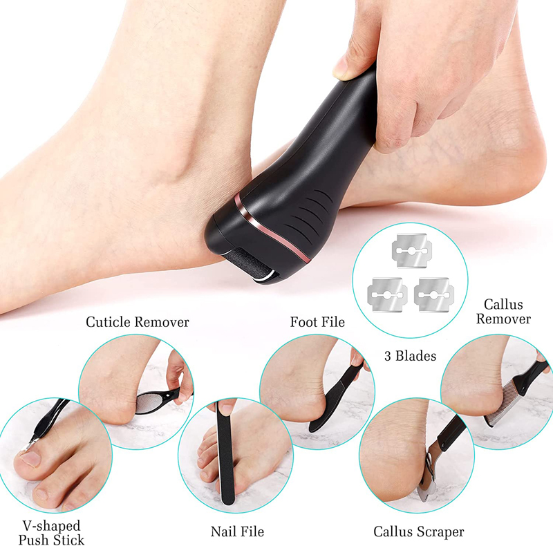 Foot Polisher Electric Callus Remover for Feet with Rechargeable Pedicure Kit 3 Roller Heads 2 Speed Foot Care Pedicure Tools