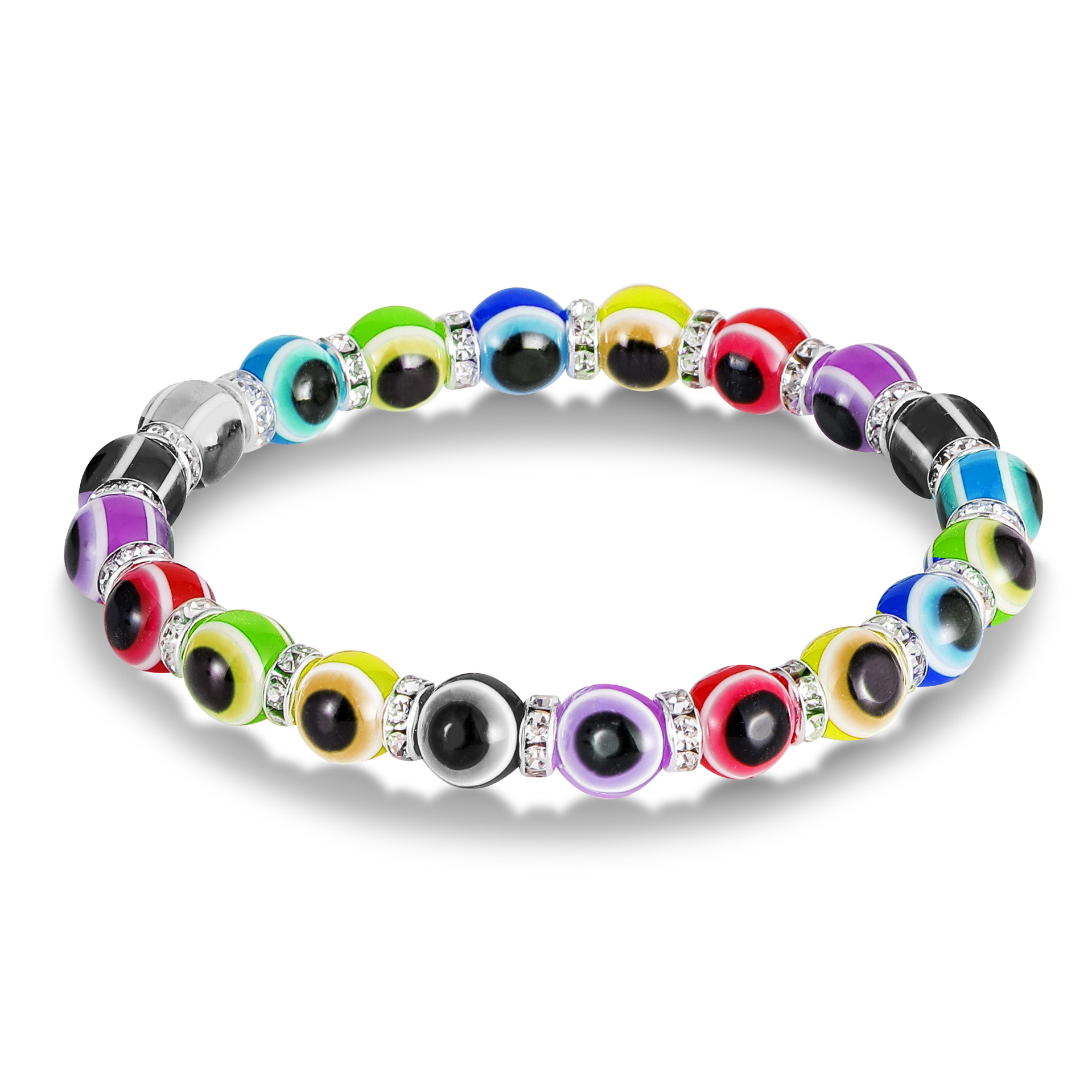 Colorful Turkish Blue Evil Eye 8mm Red Blue Eyes Beads Handmade Elasticity Bracelet for Men Women Yoga Reiki Jewelry