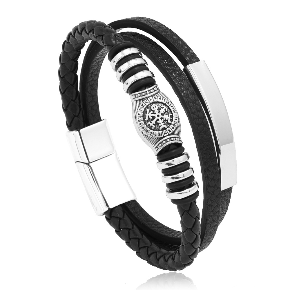 Cool Three Layered Leather Bracelet Bangle Jewelry for Men Gift