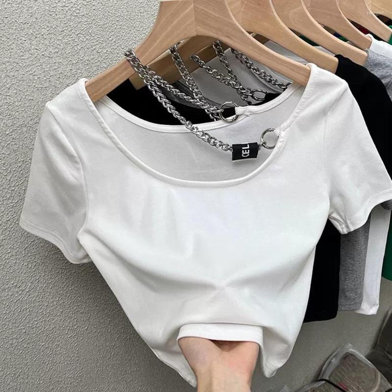 Women' T Shirts Summer Chain Slim Crop Top For Women Sexy Girl Short Sleeve Irregular Low Neck T-shirts Female Casual Soli Color Tees, Black
Women' T Shirts Summer Chain Slim Crop Top For Women Sexy Girl Short Sleeve Irregular Low Neck T-shirts Female Casual Soli Color Tees, Black