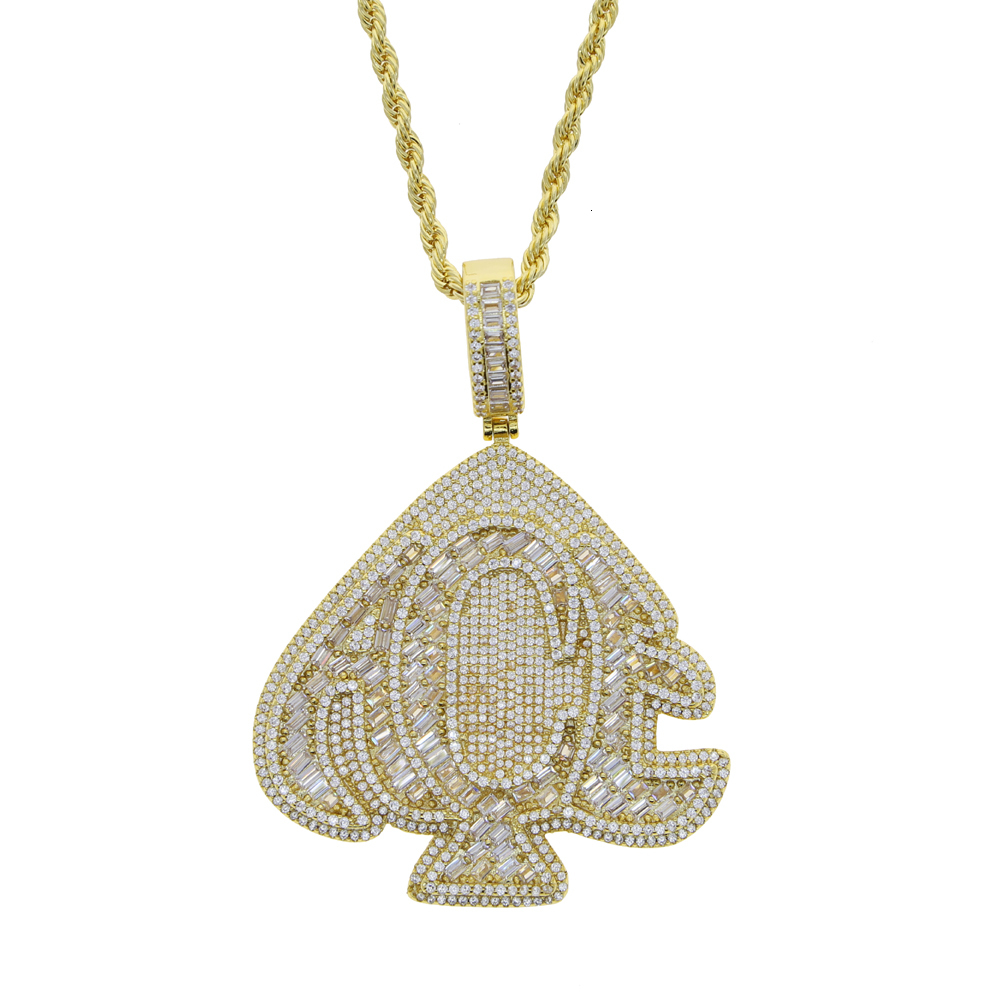 Pendant Necklaces Iced Out Bling Heart Letters ACE Gold Silver Color 5A Zircon Poker Charm Mens Hip Hop Jewelry 230609
