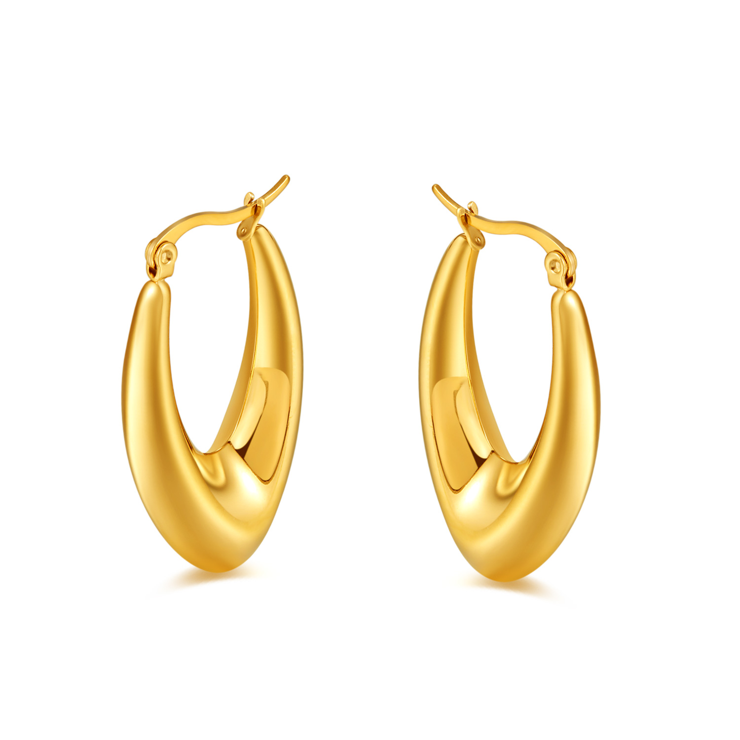 Pair Sleek Surgical Stainless Steel Geometric Earring Hoops For Women Men Gift Gold-Plated 22*37mm Fashion Cute n814