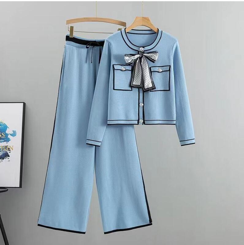 Womens Tracksuits Knit Zip Cardigan Tops Pants Suit 2pcs Sets CHA Luxury Designer Jacket Coat Woman Casual Sweater Trousers Suits