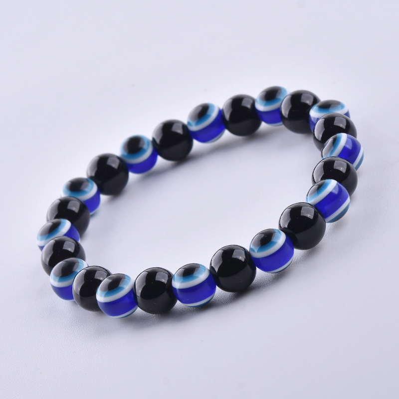 Colorful Turkish Evil Eye Bracelets 8mm Red Blue Eyes Beads Handmade Elasticity Bracelet for Men Women Yoga Reiki Jewelry