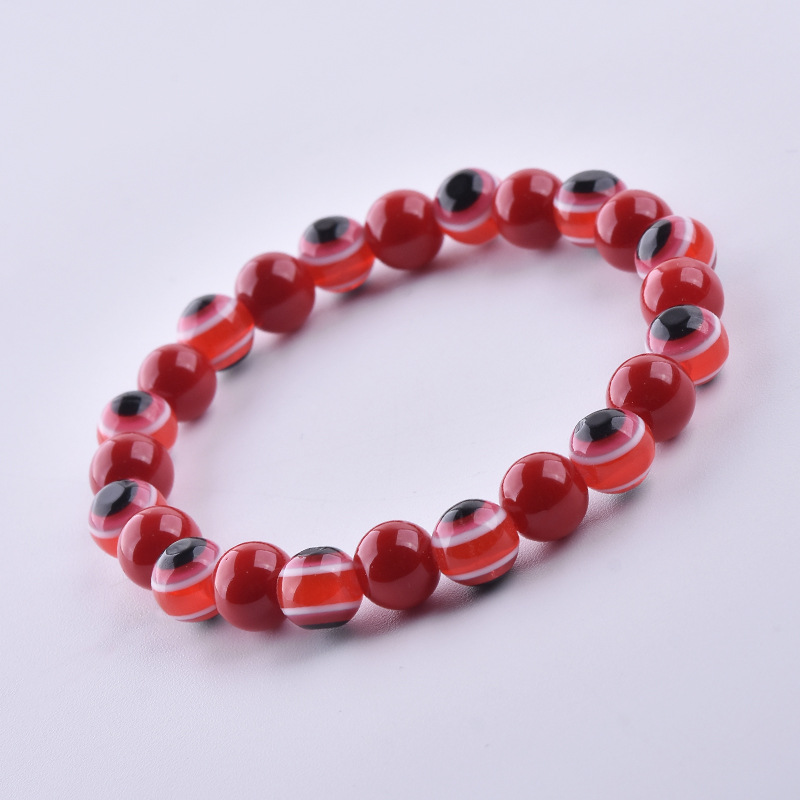 Colorful Turkish Evil Eye Bracelets 8mm Red Blue Eyes Beads Handmade Elasticity Bracelet for Men Women Yoga Reiki Jewelry