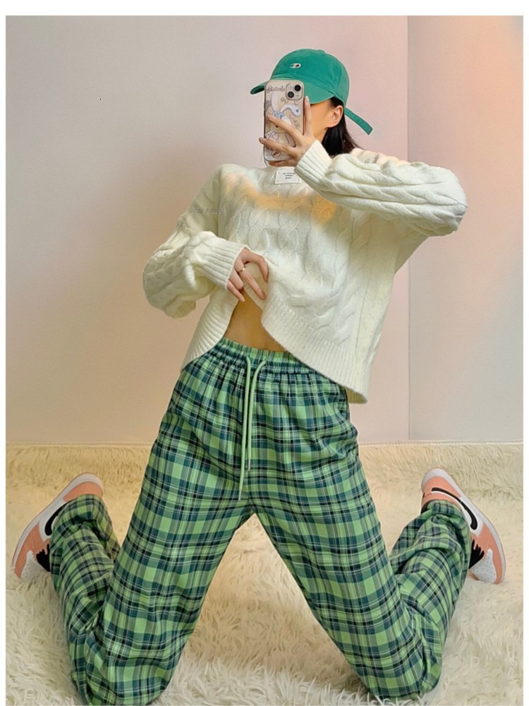 Womens Pants Capris Women pants Loose Wide y2k Leg Trousers Retro Teenagers Straight Hiphop goth korean clothes Green Plaid Oversized 230609