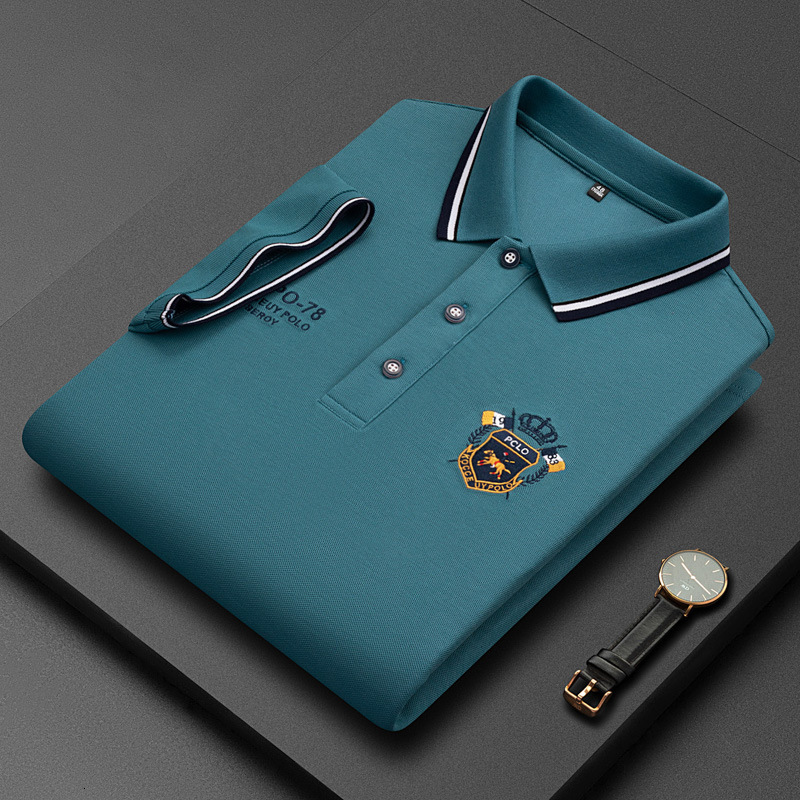 Mens Polos Summer Korean Fashion Polo Shirt Embroidered Cotton Lapel Collar Short Sleeves Tops 230609
