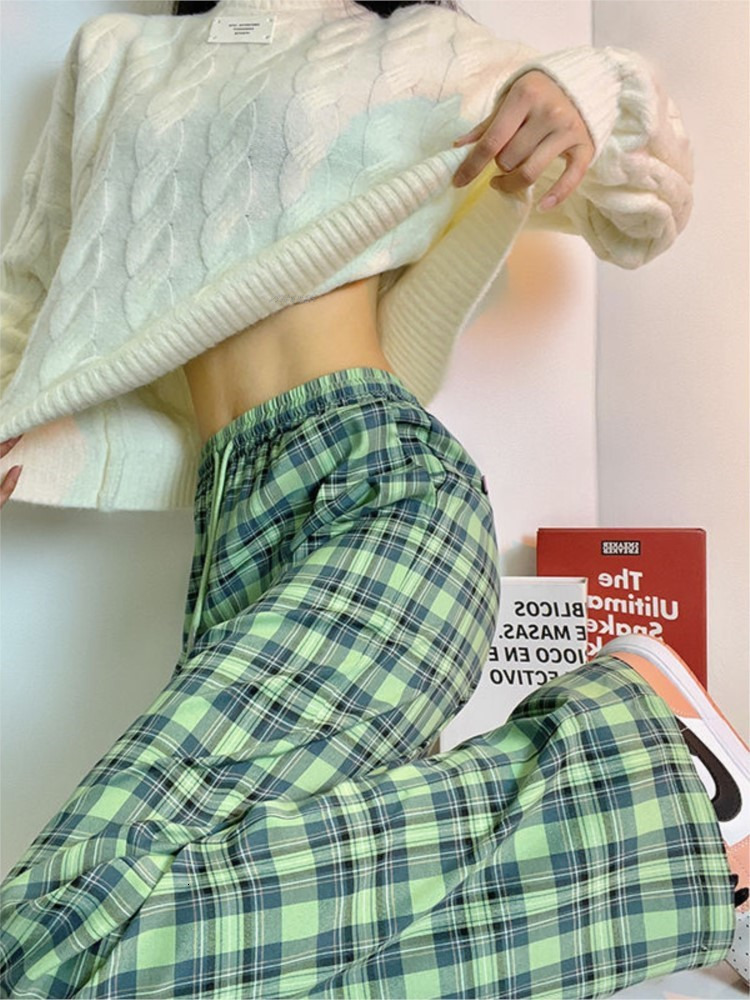 Womens Pants Capris Women pants Loose Wide y2k Leg Trousers Retro Teenagers Straight Hiphop goth korean clothes Green Plaid Oversized 230609