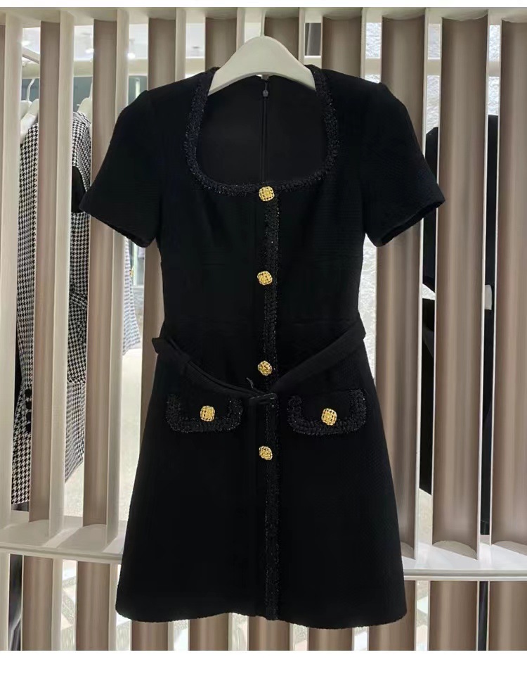 Casual Dresses S-elf-Portrait Black A-line Mini Dress Square Neck Shirt Dress for Women