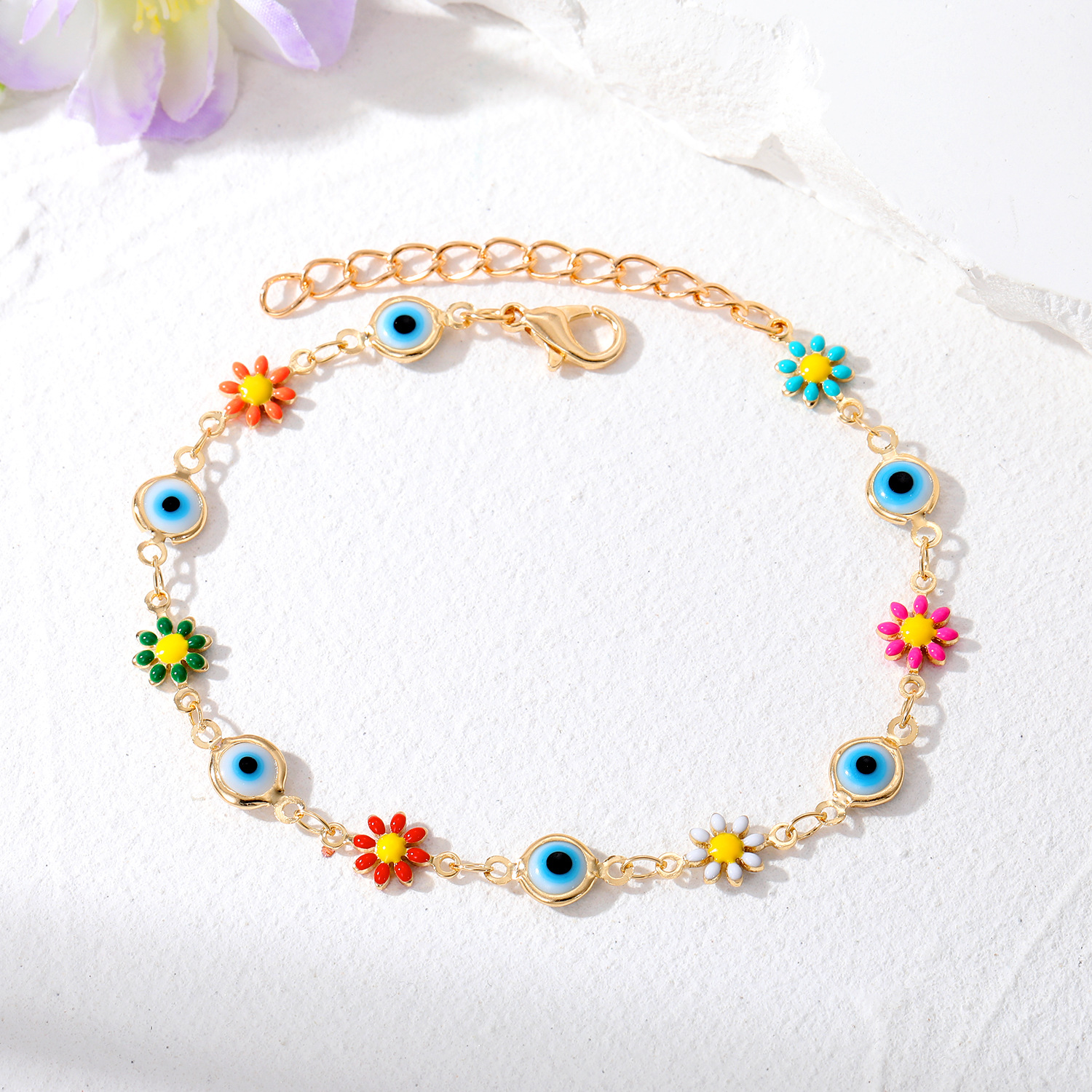 Turkish Evil Eye Bracelets For Women Lucky Blue Eye Fatima Hand Adjustable Chain Bangle Bracelet