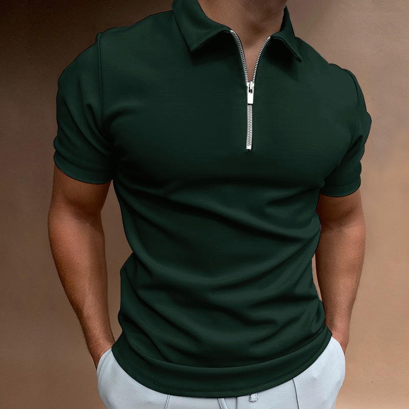 Mens Polos Solid Color Polo Shirt Short Sleeve Turndown Collar Zipper For Men Casual Streetwear Summer Male Tops 230609