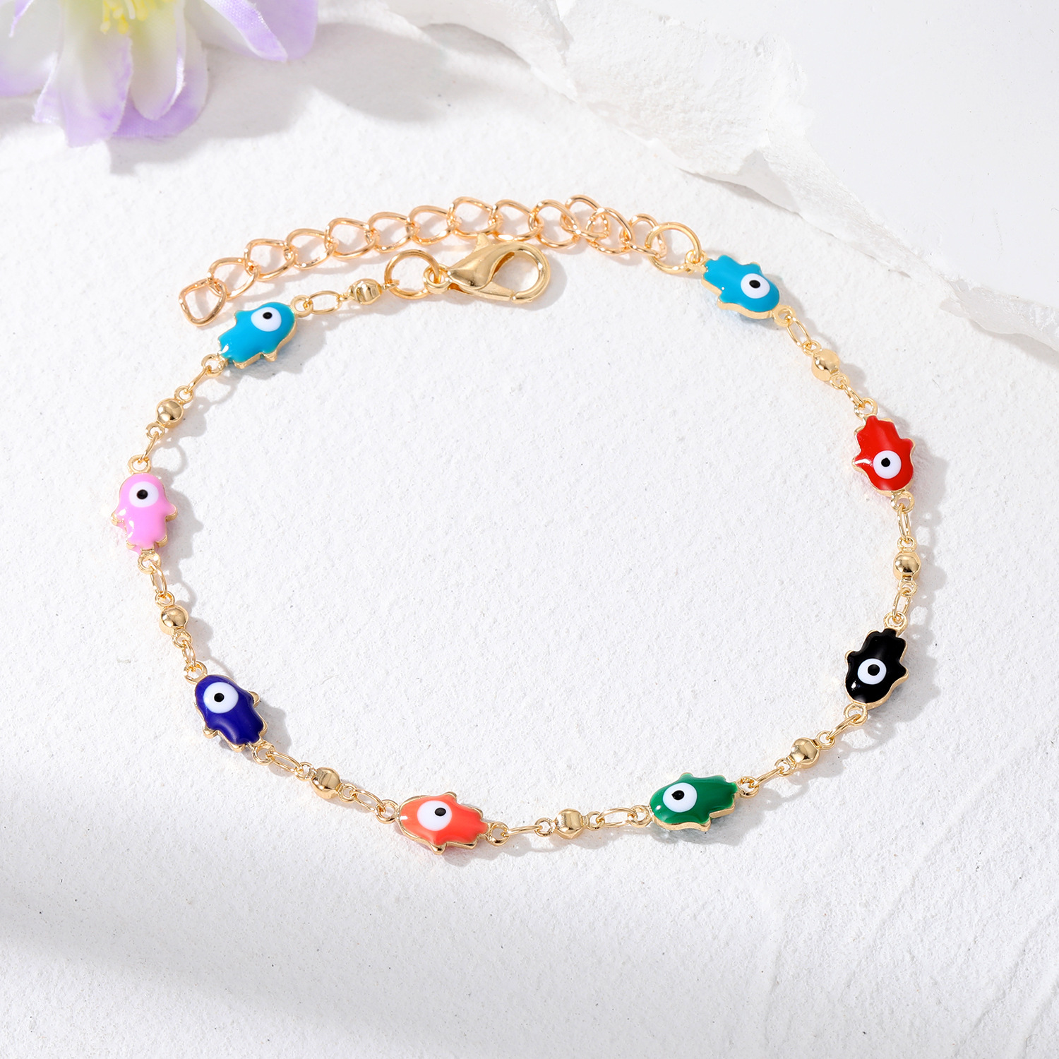 Turkish Evil Eye Bracelets For Women Lucky Blue Eye Fatima Hand Adjustable Chain Bangle Bracelet