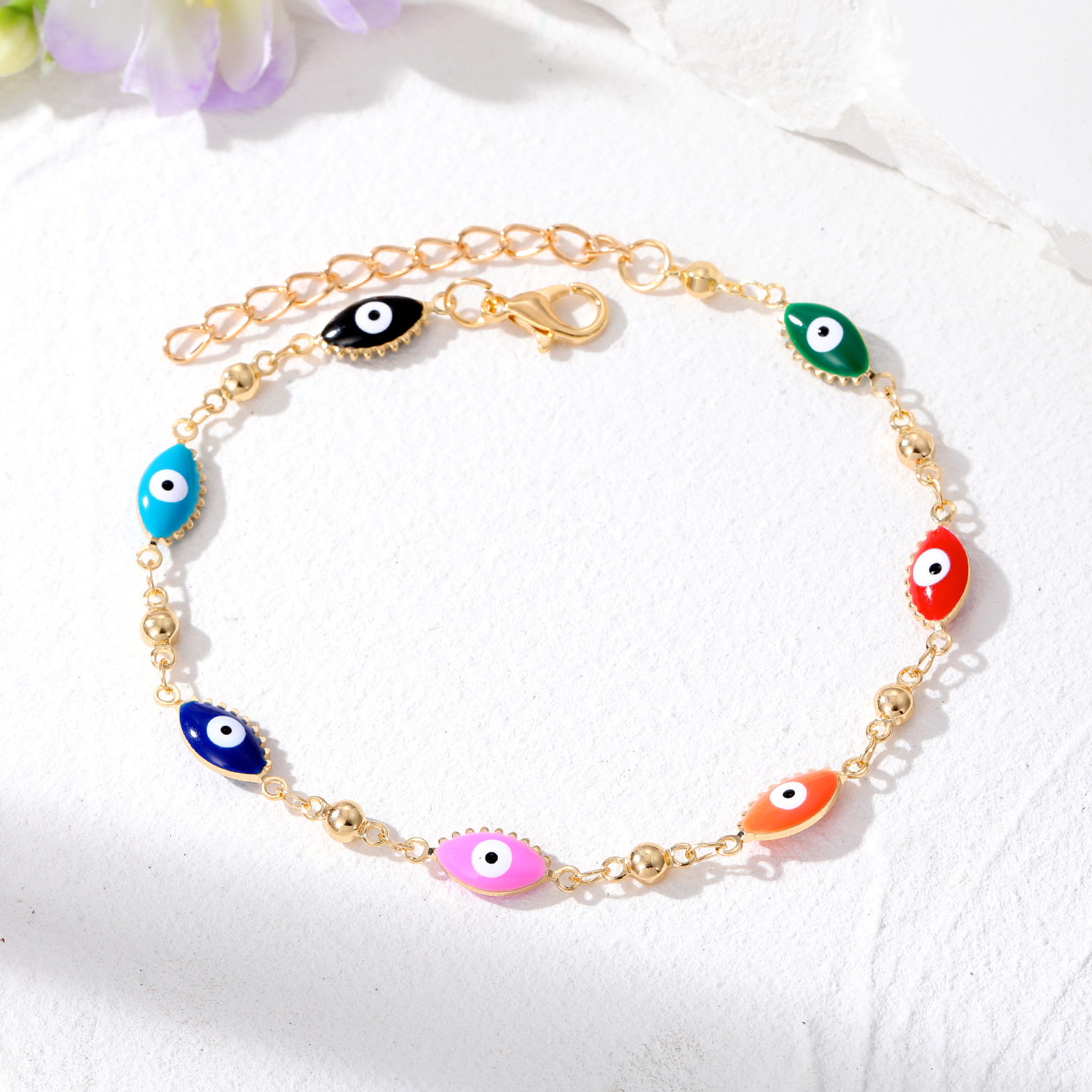 Turkish Evil Eye Bracelets For Women Lucky Blue Eye Fatima Hand Adjustable Chain Bangle Bracelet