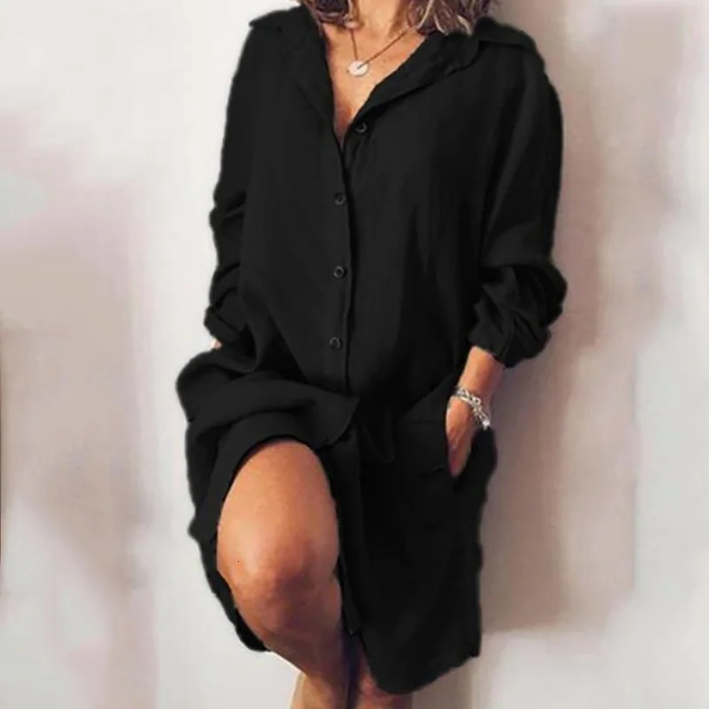 Basic Casual Dresses Autumn Fashion Clothes Casual Elegant Spring Streetwear Women Clothing Y2k Dress for Women Cotton Linen Loose Knee-Length 230609