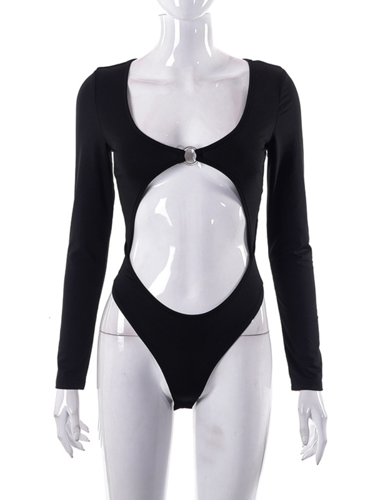 Womens Jumpsuits Rompers Cutout Bodysuit Sexy Chic Woman Metal Skims Long Sleeve Top Slim Fit Libertine Outfit Body Female Rave Outfits 230609