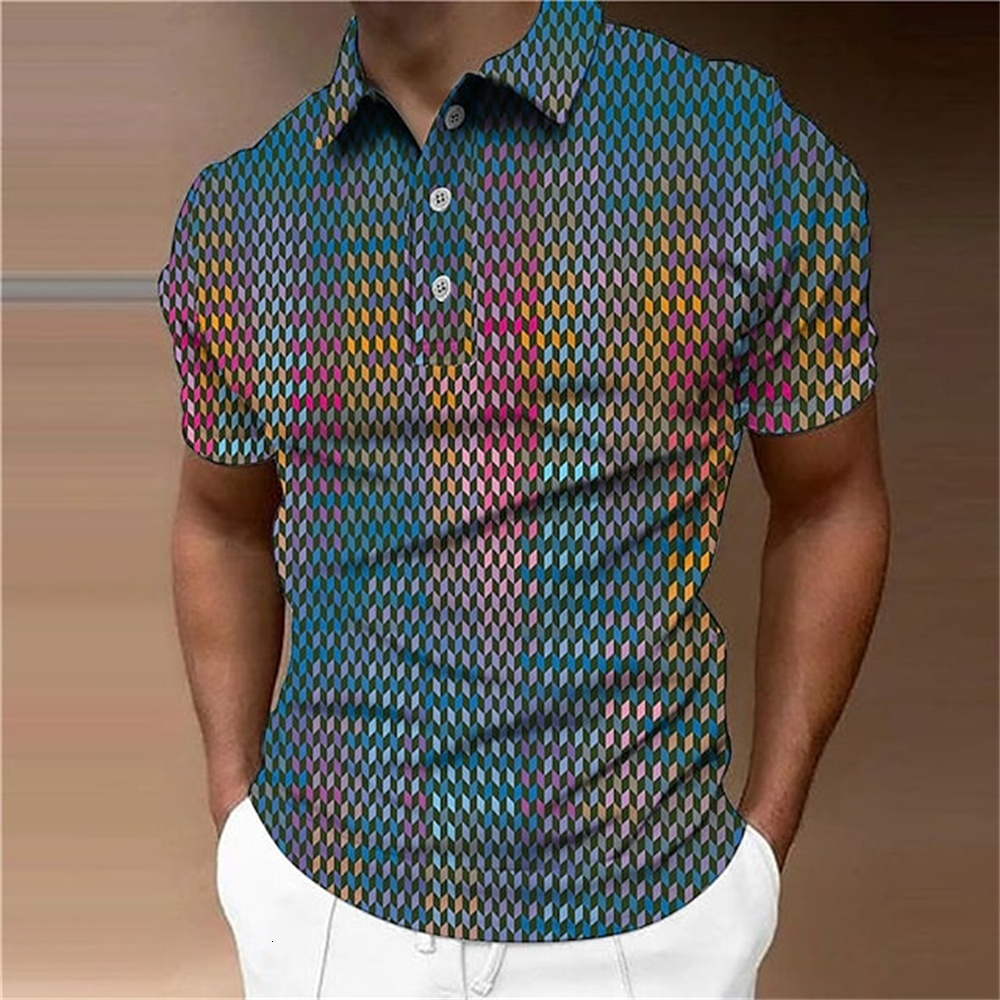 Mens Polos Polo Shirt Golf Shirts Plaid Turndown 3d Print Tees Streetwear Short Sleeve Buttondown Fashion Clothing Casual Blouse Top 230609