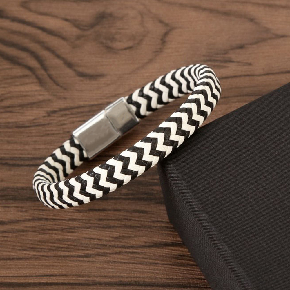 Simple Design White Black Blue Leather Bracelet Jewelry for Women Gift
