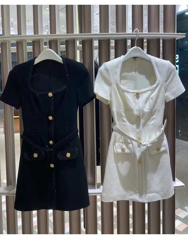 Casual Dresses S-elf-Portrait Black A-line Mini Dress Square Neck Shirt Dress for Women