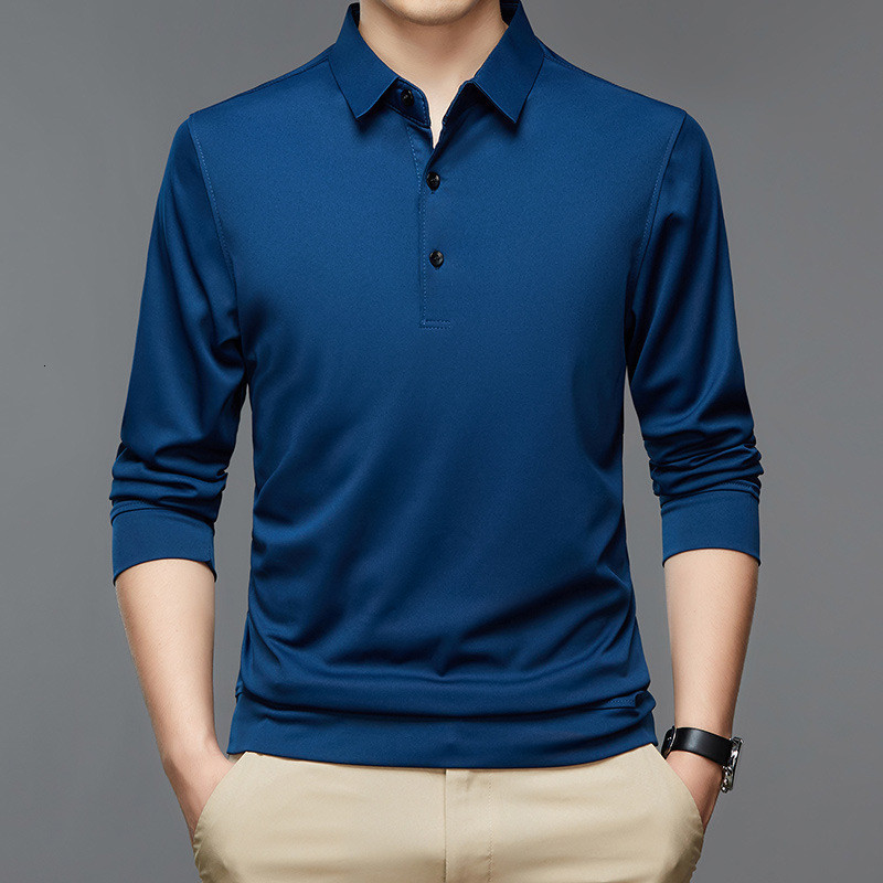 Mens Polos Men Polo Shirt Casual Business Tops Solid Shirts Long Sleeve Homme Fashion Korean Slim Lapel Tee 230609