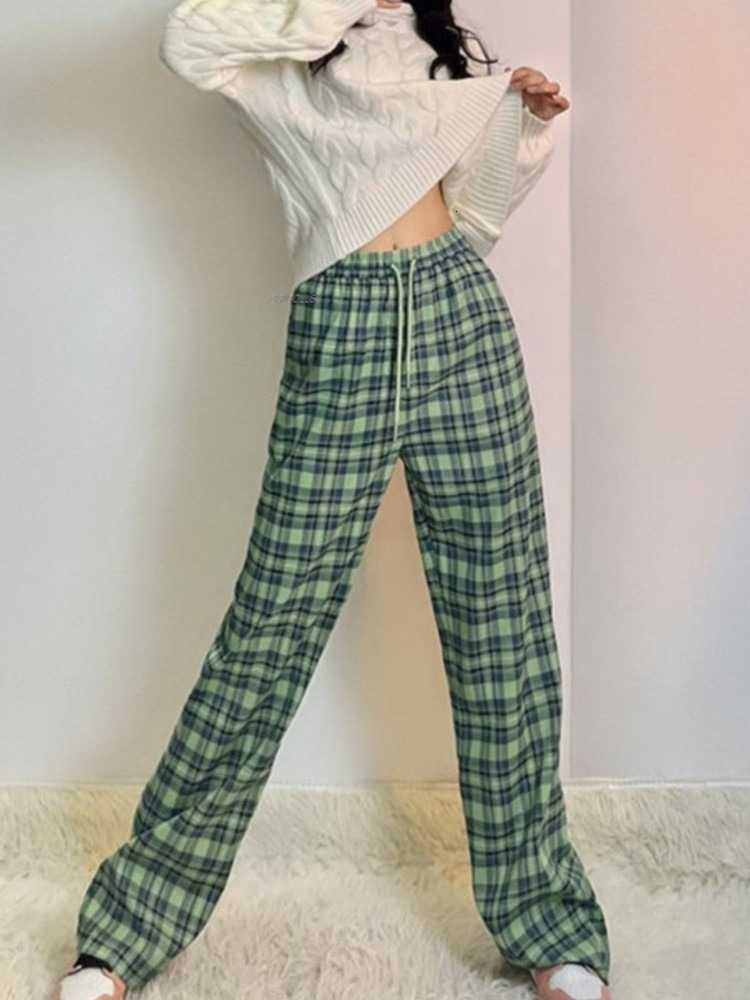 Womens Pants Capris Women pants Loose Wide y2k Leg Trousers Retro Teenagers Straight Hiphop goth korean clothes Green Plaid Oversized 230609