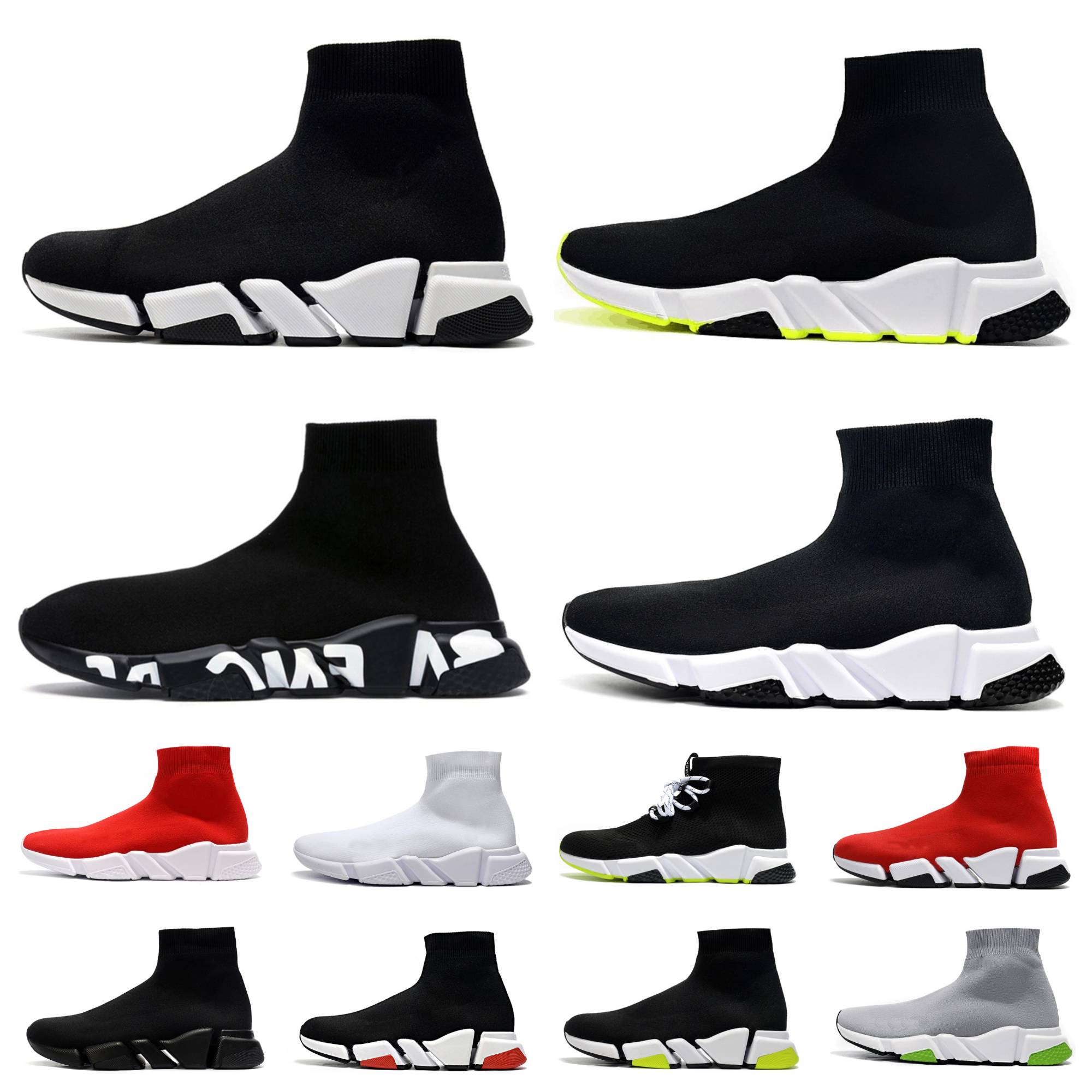 Designer socks shoes Men Speeds Graffiti Trainers 1.0 2.0 Platform mens runner Lace Up black white Neon sock shoe womens Sneaker Classic speed trainer Casual sneakers