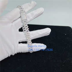 necklace moissanite chain 12mm 2 Rows Micro Paved Cuban Bracelet D VVS Lab Dia k Iced Out Sier