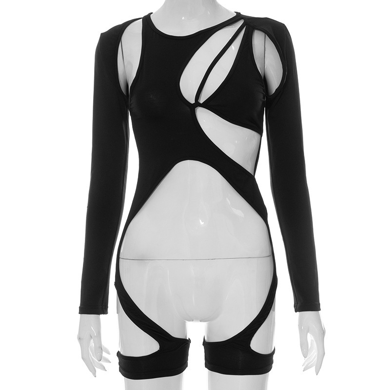 Womens Jumpsuits Rompers Women Long Sleeve Sexy Bodysuit Top Patchwork Bodycon Club Party Tie Up Body Outfit jumpsuit Basic Black Overalls Casual suit