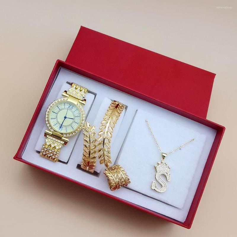Wristwatches 4Pcs Fashion Ladies Watch Jewerly Set Women Diamond Quartz Gold Plated Bangles Exquisite Leaf Cuff Bracelet Ring With Box, 3pcs set a
Wristwatches 4Pcs Fashion Ladies Watch Jewerly Set Women Diamond Quartz Gold Plated Bangles Exquisite Leaf Cuff Bracelet Ring With Box, 3pcs set a