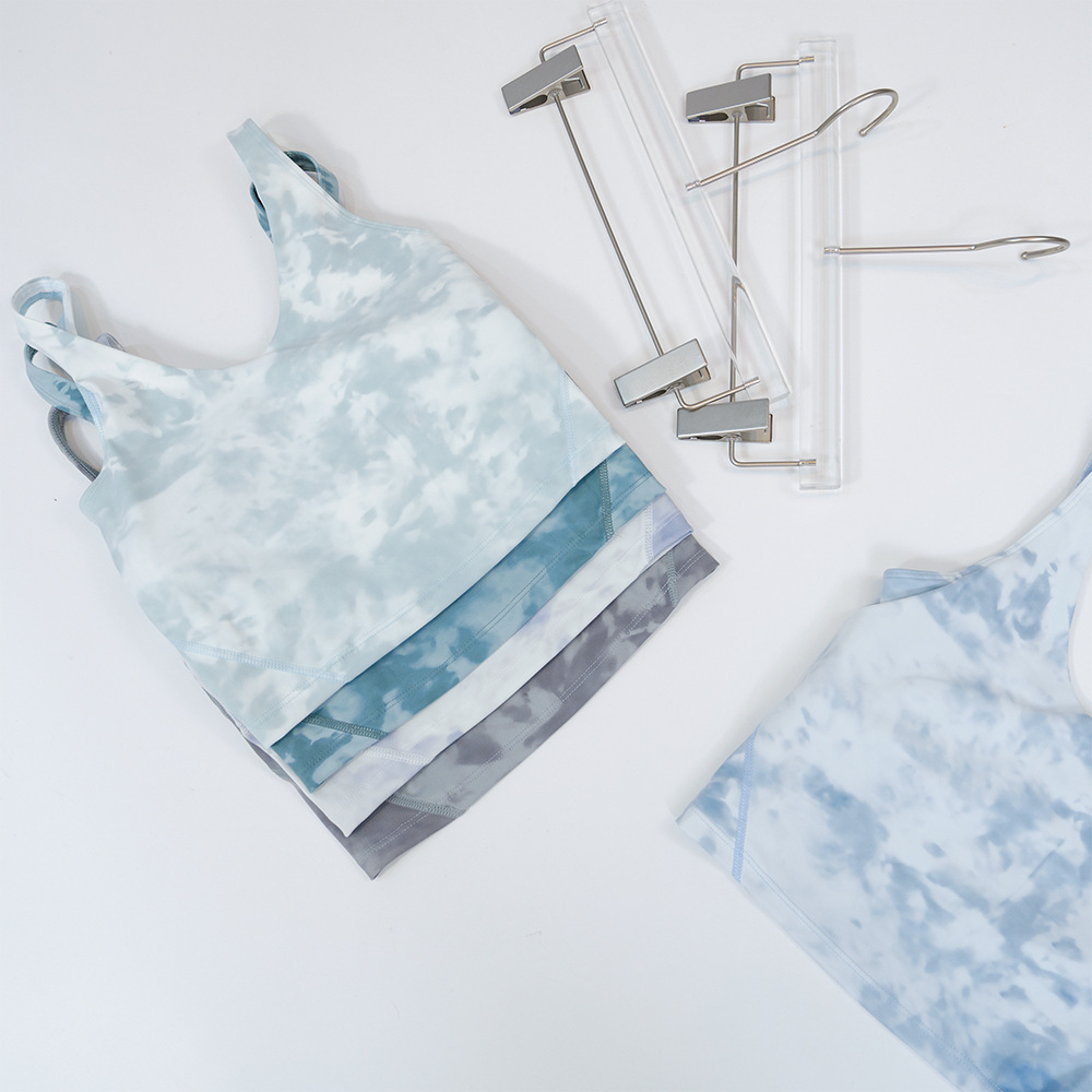 Tie Dye Vest for Women Sports Quick Drying U-bra Fitness Yoga Beauty Jogging with Chest Pad