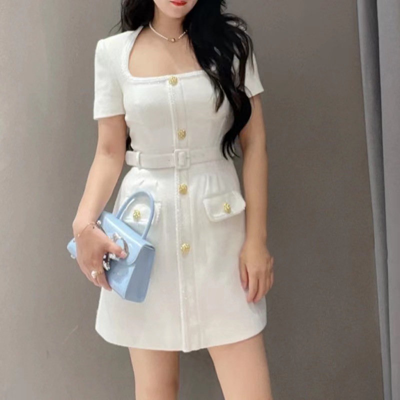 Casual Dresses S-elf-Portrait Black A-line Mini Dress Square Neck Shirt Dress for Women