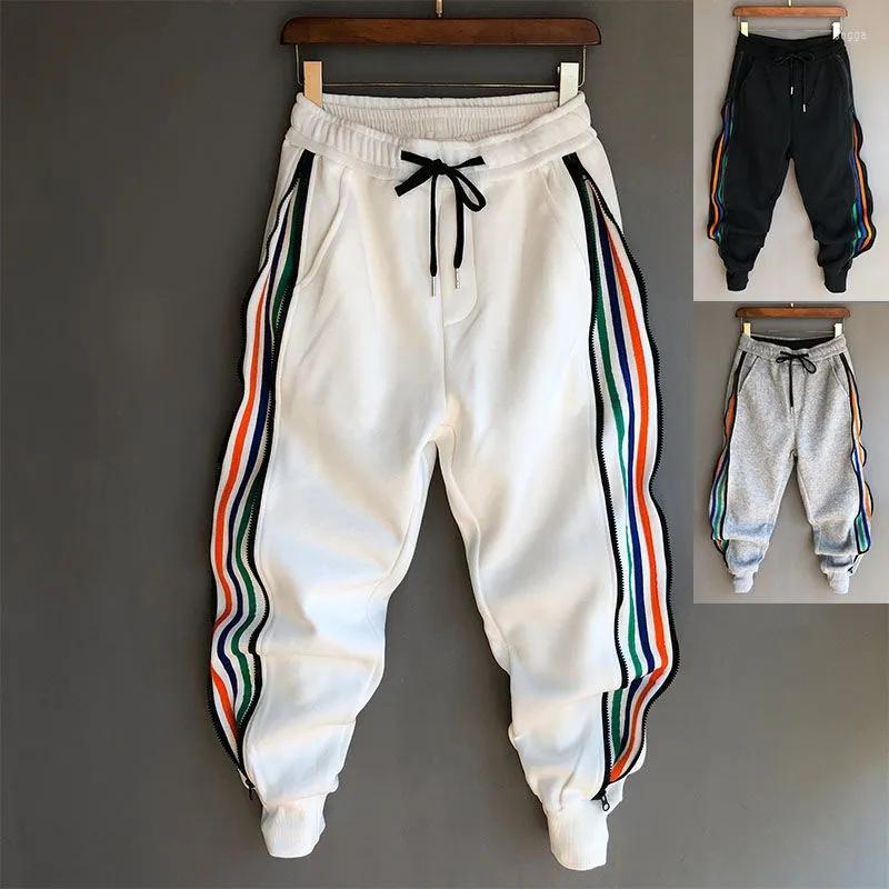 Men's Pants Hip Hop Streetwear Men Striped Patchwork Harem Korean Loose Fit Cuffed Jogger Sweatpants Trousers For Male