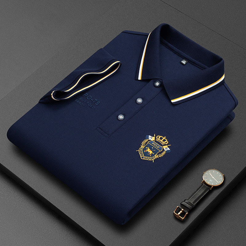 Mens Polos Summer Korean Fashion Polo Shirt Embroidered Cotton Lapel Collar Short Sleeves Tops 230609