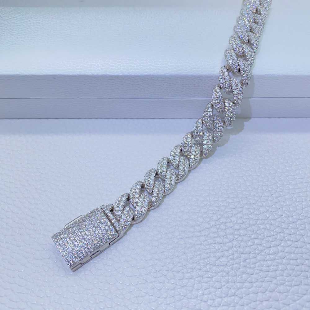 necklace moissanite chain 12mm 2 Rows Micro Paved Cuban Bracelet D VVS Lab Dia k Iced Out Sier