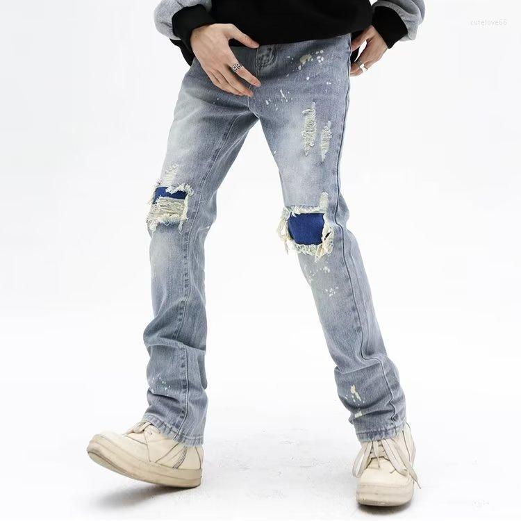 Men's Jeans Ripped Y2k Streetwear Pants Men Trousers Slim Harajuku Man Hip Hop Men's Fashion Baggy Grunge Trendyol Stacked Clothing