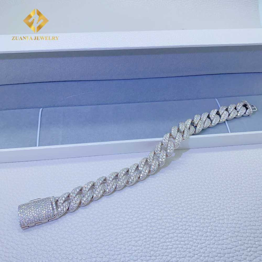 necklace moissanite chain 12mm 2 Rows Micro Paved Cuban Bracelet D VVS Lab Dia k Iced Out Sier