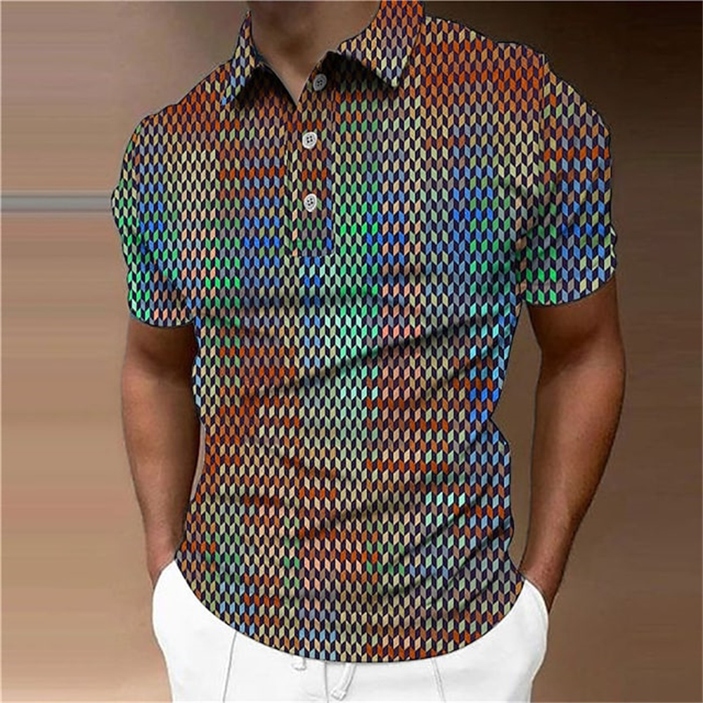 Mens Polos Polo Shirt Golf Shirts Plaid Turndown 3d Print Tees Streetwear Short Sleeve Buttondown Fashion Clothing Casual Blouse Top 230609