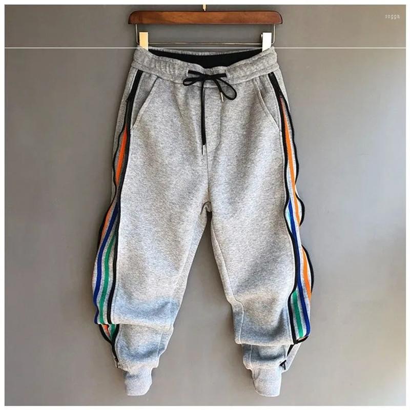 Men's Pants Hip Hop Streetwear Men Striped Patchwork Harem Korean Loose Fit Cuffed Jogger Sweatpants Trousers For Male