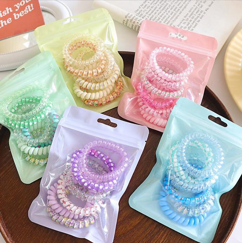 Hair Ties Candy Colors Spiral Bracelets Phone Cord Ponytail Holders Elastic Hairband Hair Coils Hair Accessories 6pcs a bag 5 Colors DW6880