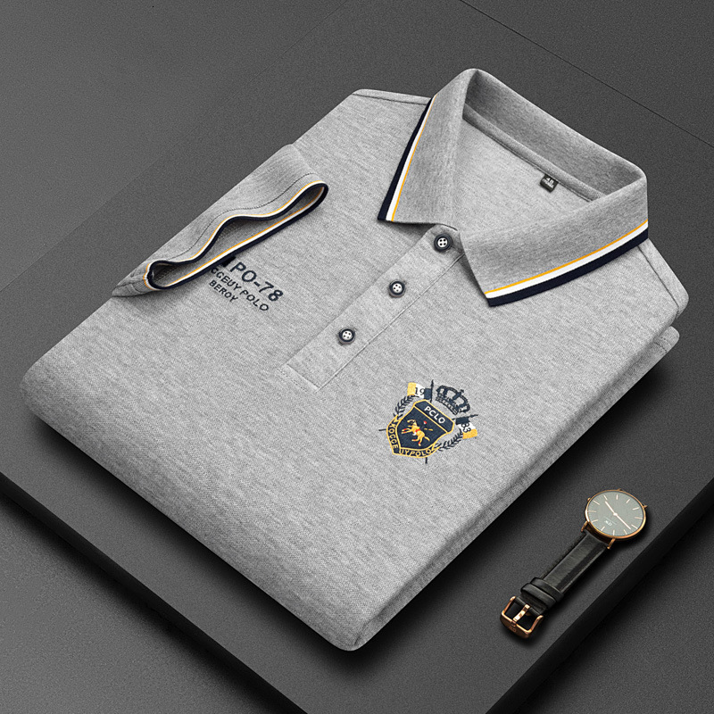 Mens Polos Summer Korean Fashion Polo Shirt Embroidered Cotton Lapel Collar Short Sleeves Tops 230609