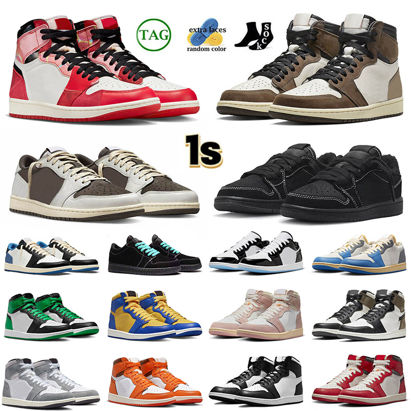 Travis Scoots 1s Jumpman 1 Low Mens Basketball Shoes Black Phantom Fragment Dark Reverse Mocha Starfish Blue Wolf Grey Tear Away Silver Bred Toe Women Trainer Sneaker