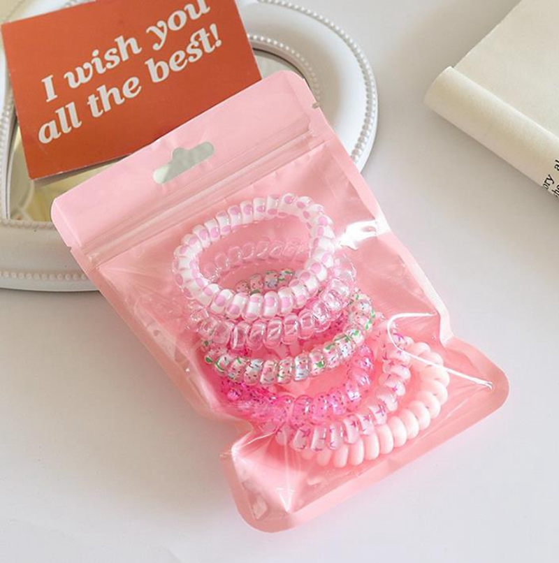 Hair Ties Candy Colors Spiral Bracelets Phone Cord Ponytail Holders Elastic Hairband Hair Coils Hair Accessories 6pcs a bag 5 Colors DW6880