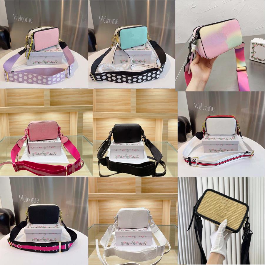 Designers Snapshots Bag Crossbody Camera Bag For Women Leather Double Zip Color Matching Casual Wide Strap Shoulder Bags Handbags With Box