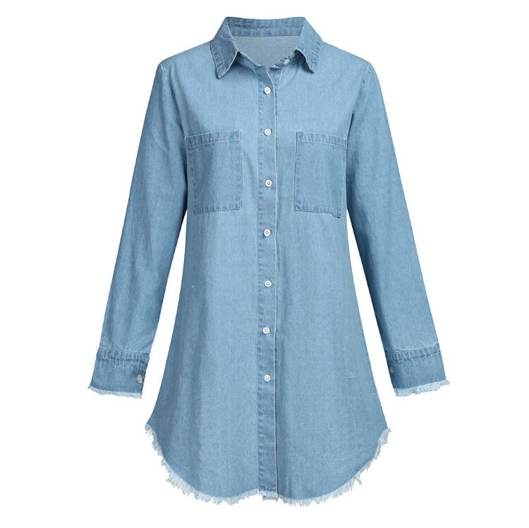 New Casual Dresses Summer Y2k Women Denim Shirt Dress Vintage Blue Jean Blouses Long Sleeve Ladies Tops Blouse Femme Mini Short Dresses